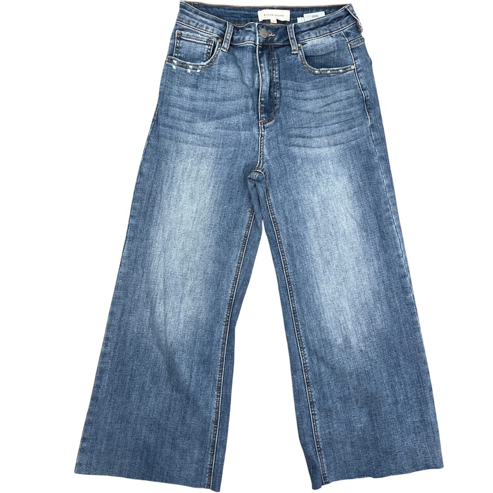 Risen Jeans Women 5/27 Blue Wide Leg Cropped High Rise Denim RDP1025HD Skater